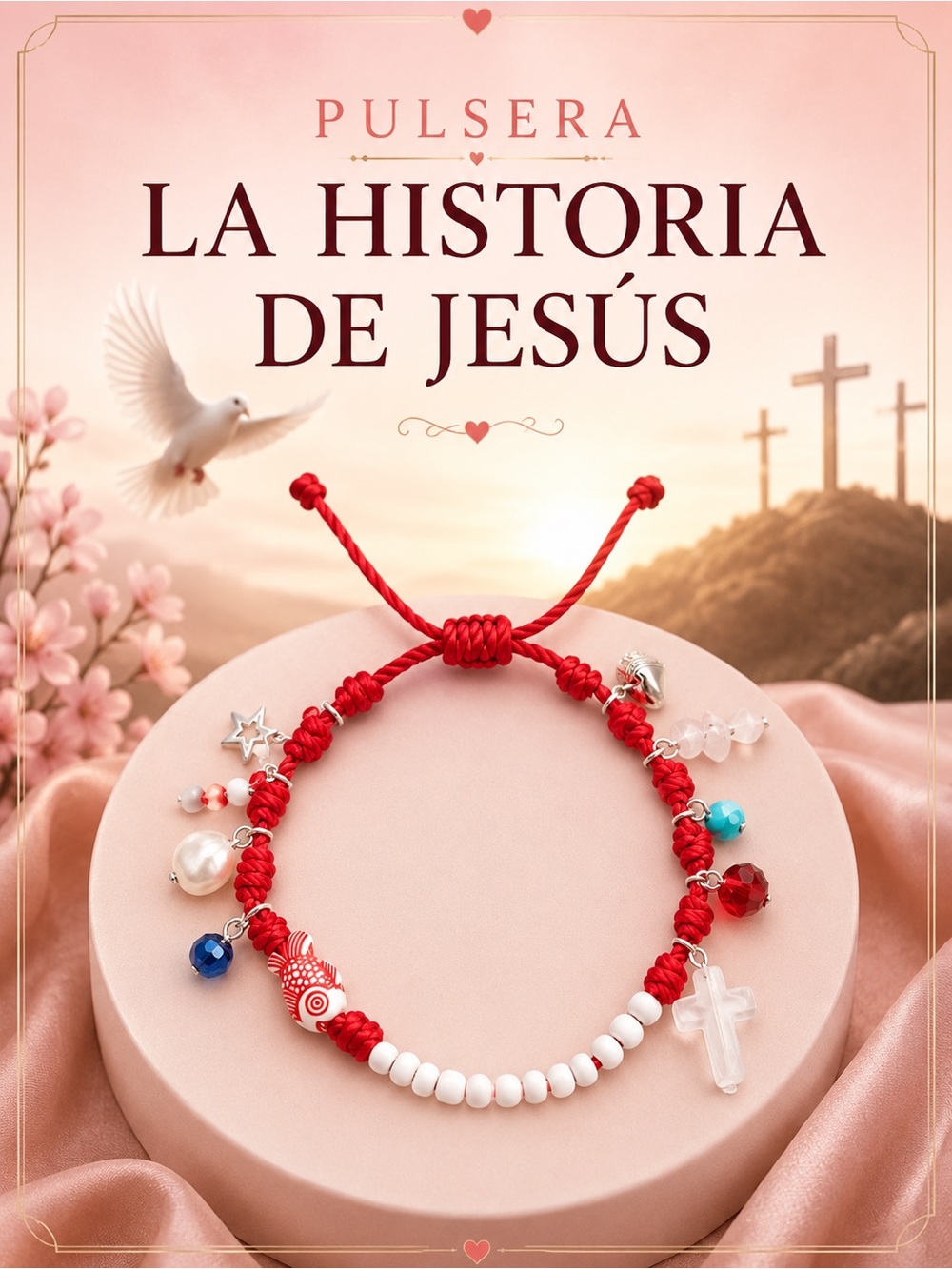 Red Beaded Religious Charm Bracelet for Women
